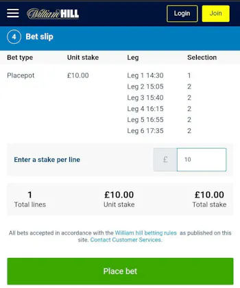 William Hill placepot 4