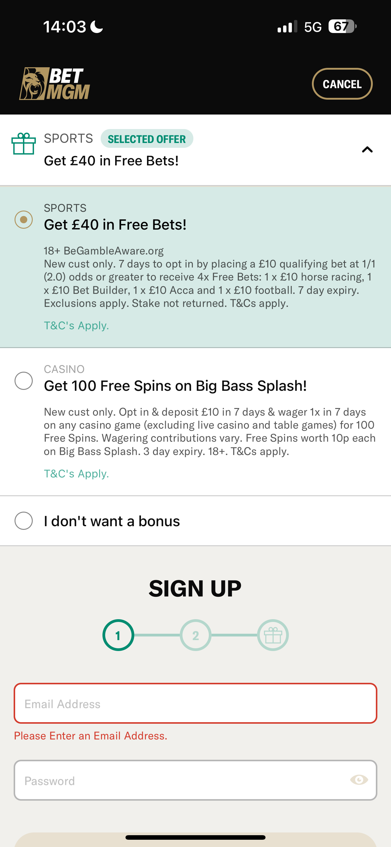 BetMGM registration 2