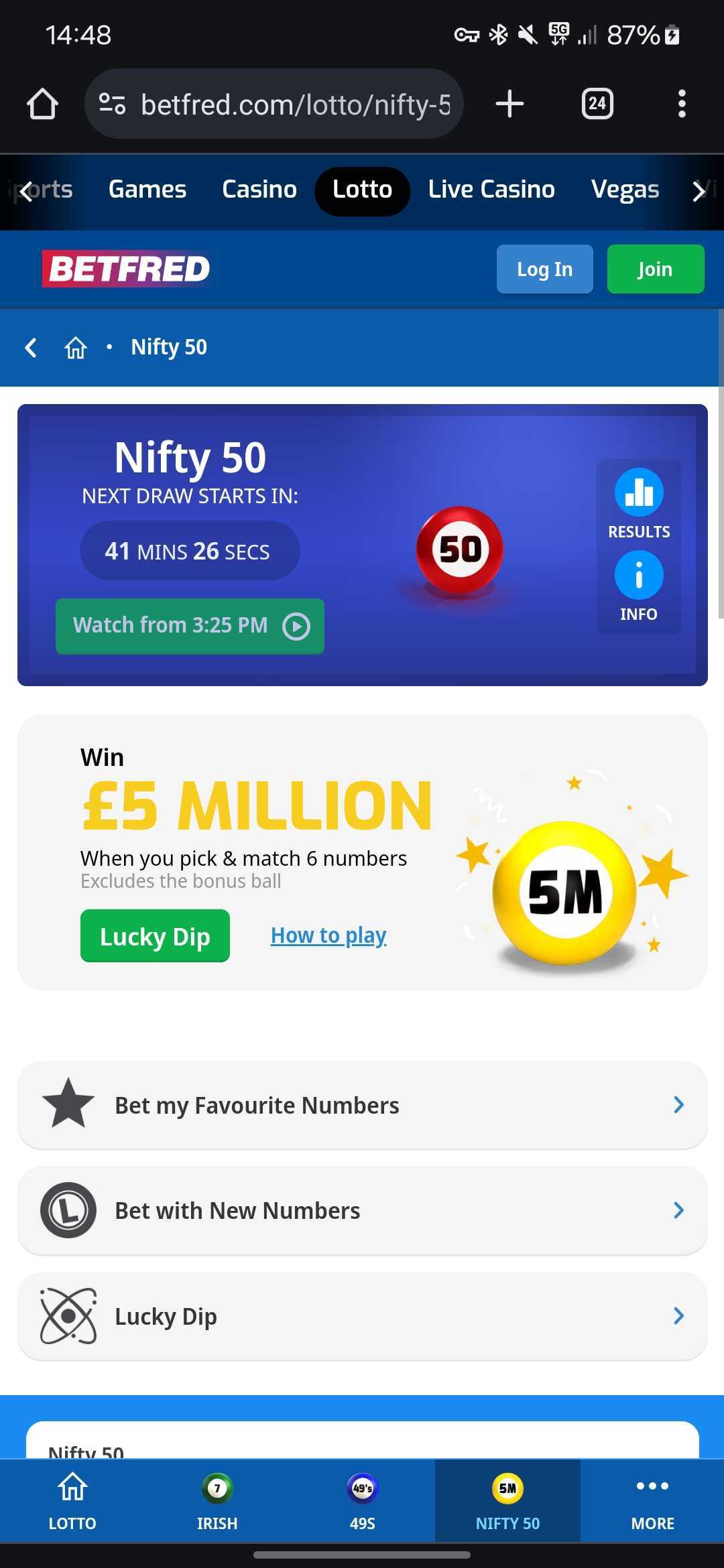 Nifty fifty betfred lotto game