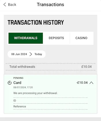 Unibet Pending Withdrawal