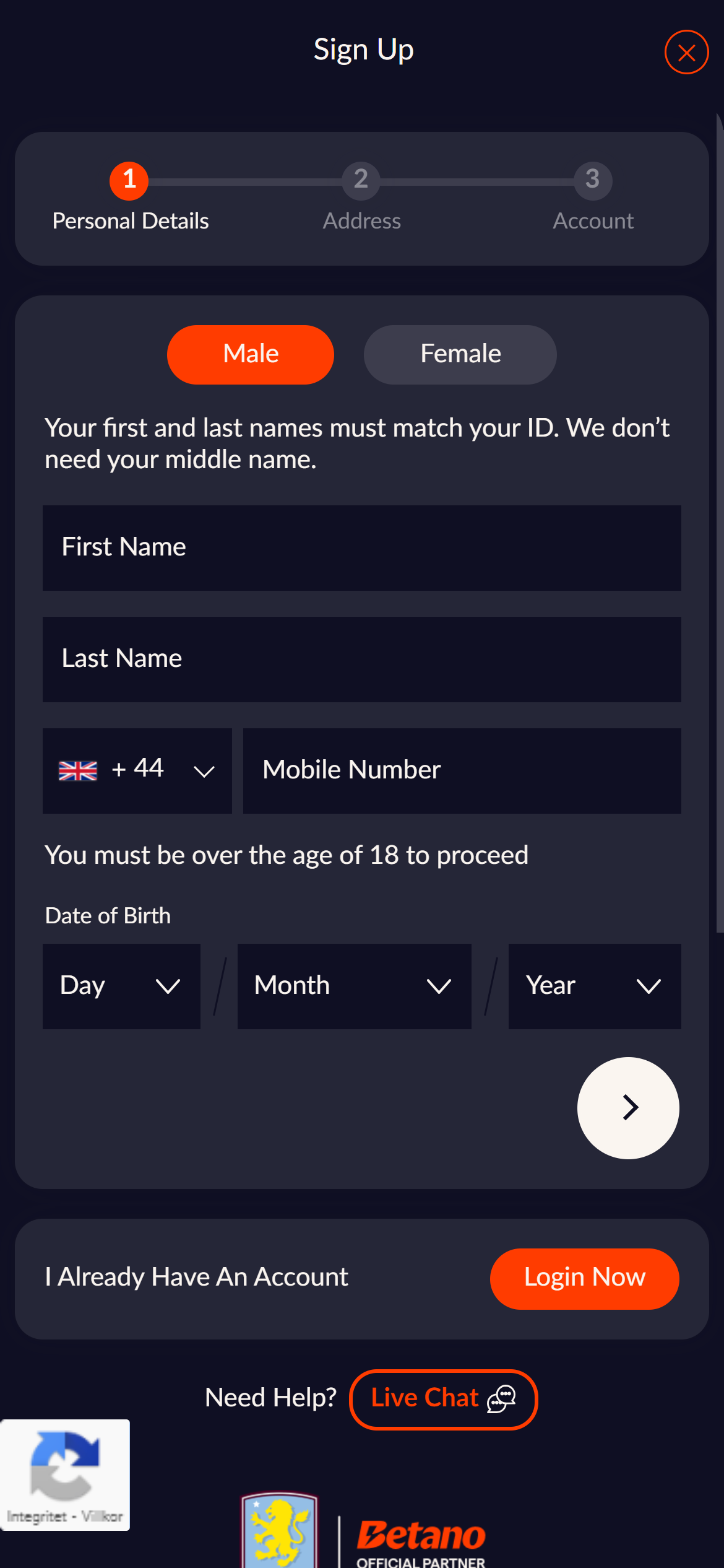 Betano registration 1