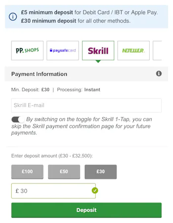 PaddyPower Skrill wallet