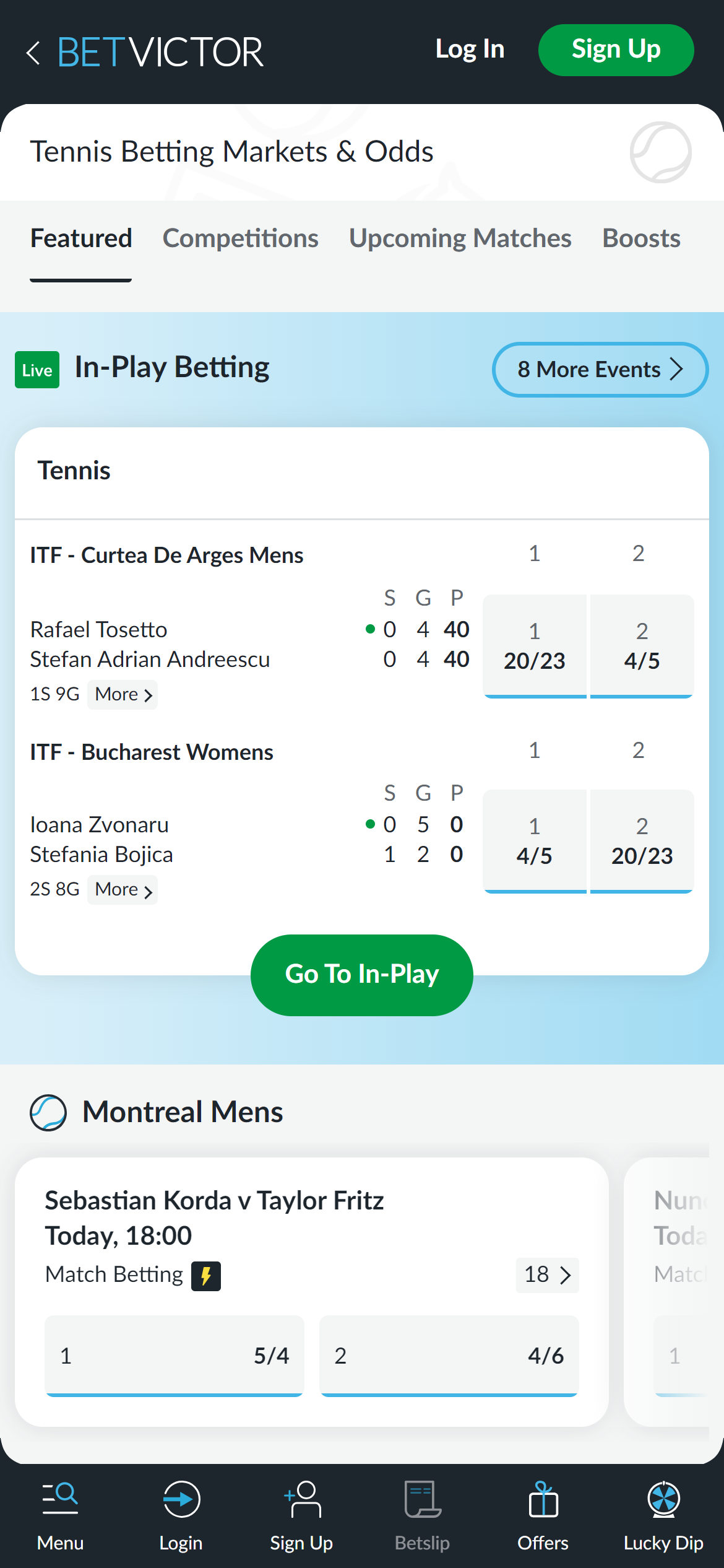 BetVictor tennis betting