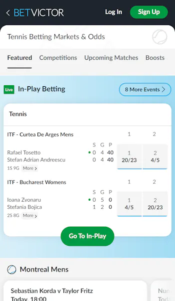 BetVictor tennis betting