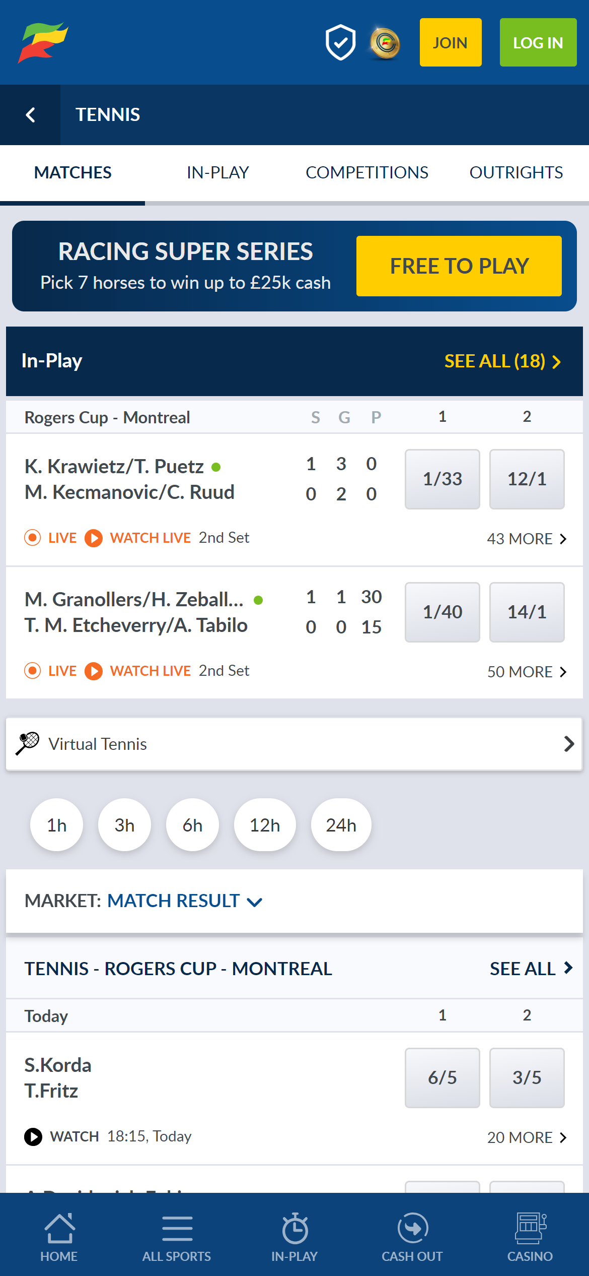 Coral Tennis betting