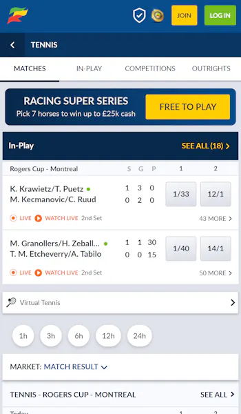 Coral Tennis betting