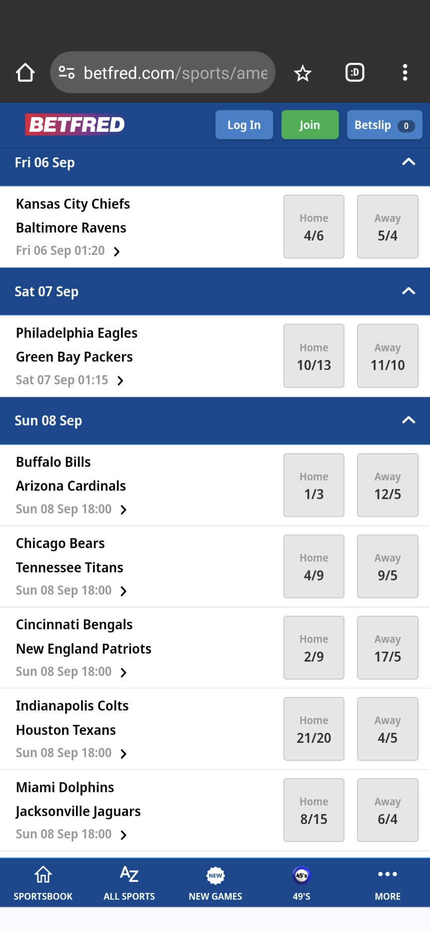 Betfred NFL betting