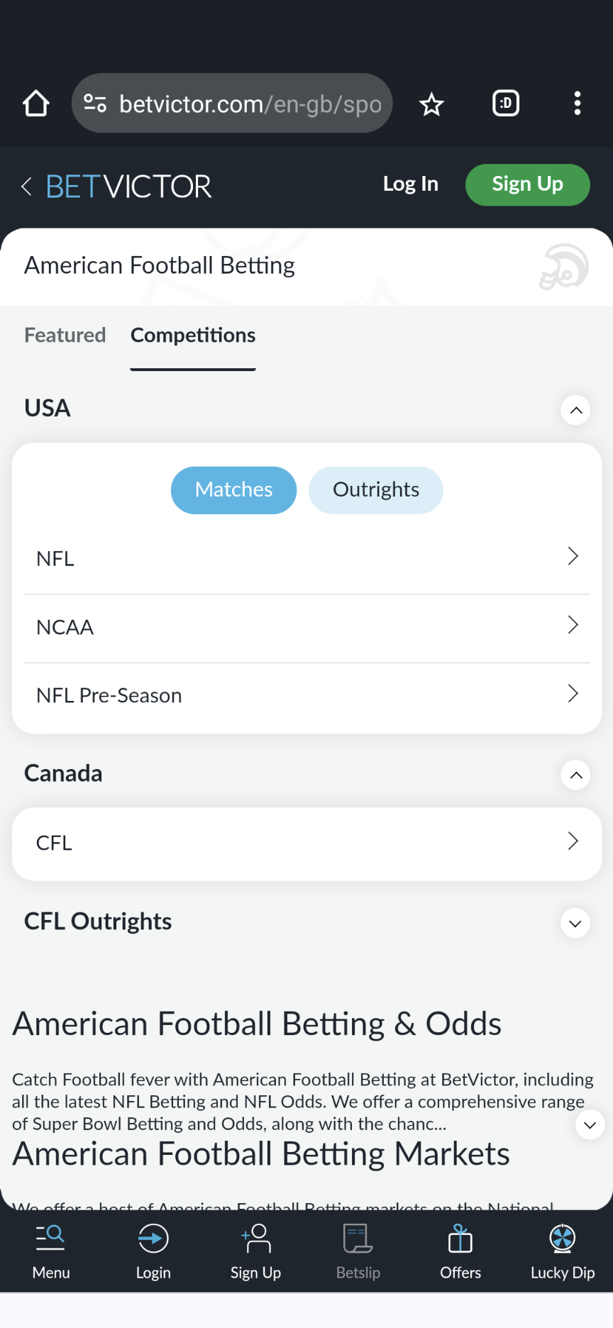 BetVictor NFL betting
