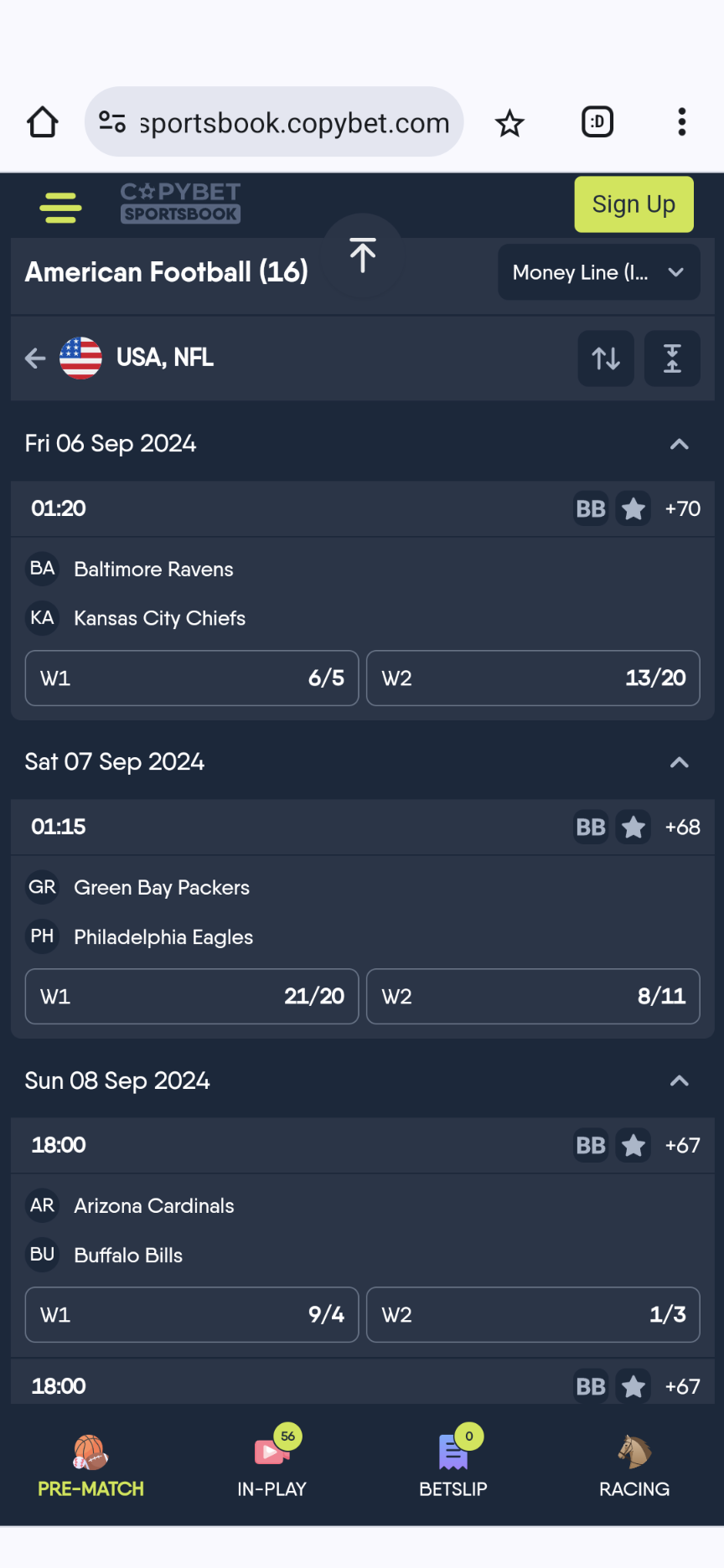 Copybet NFL betting
