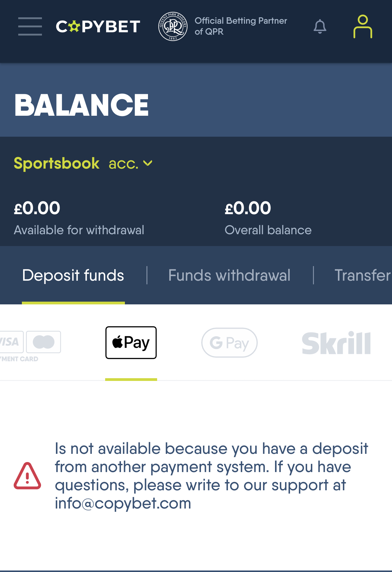 CopyBet Apple Pay Error
