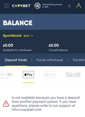 CopyBet Apple Pay Error