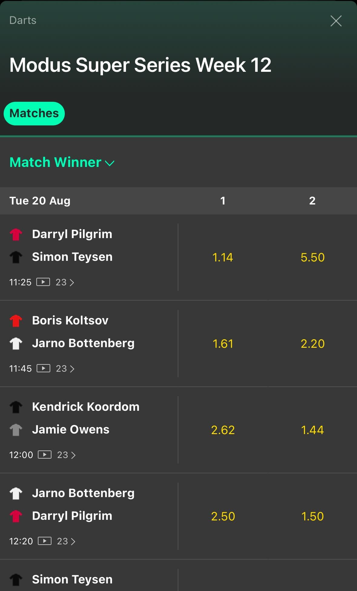 Bet365 mobile darts betting UK