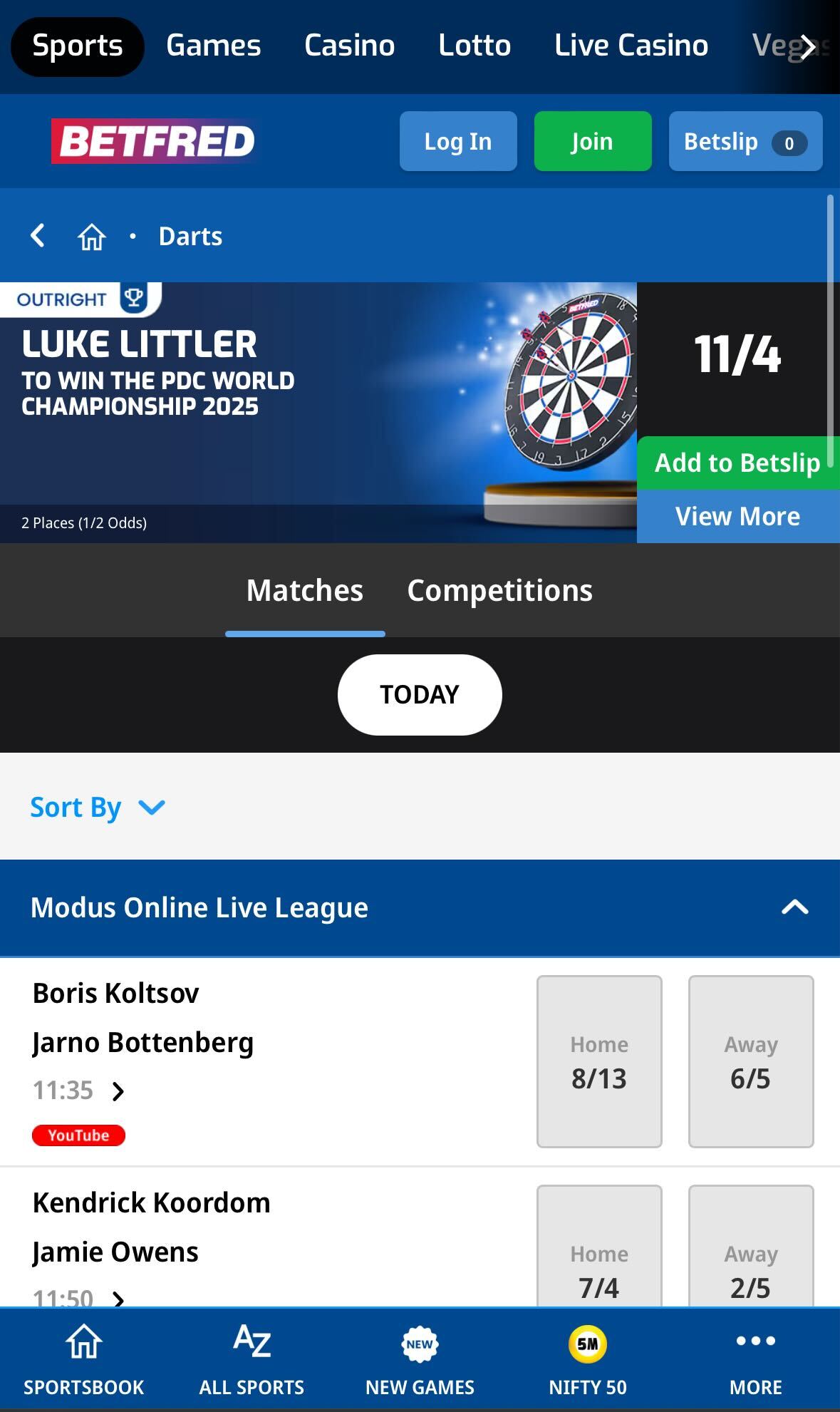Betfred mobile darts betting UK
