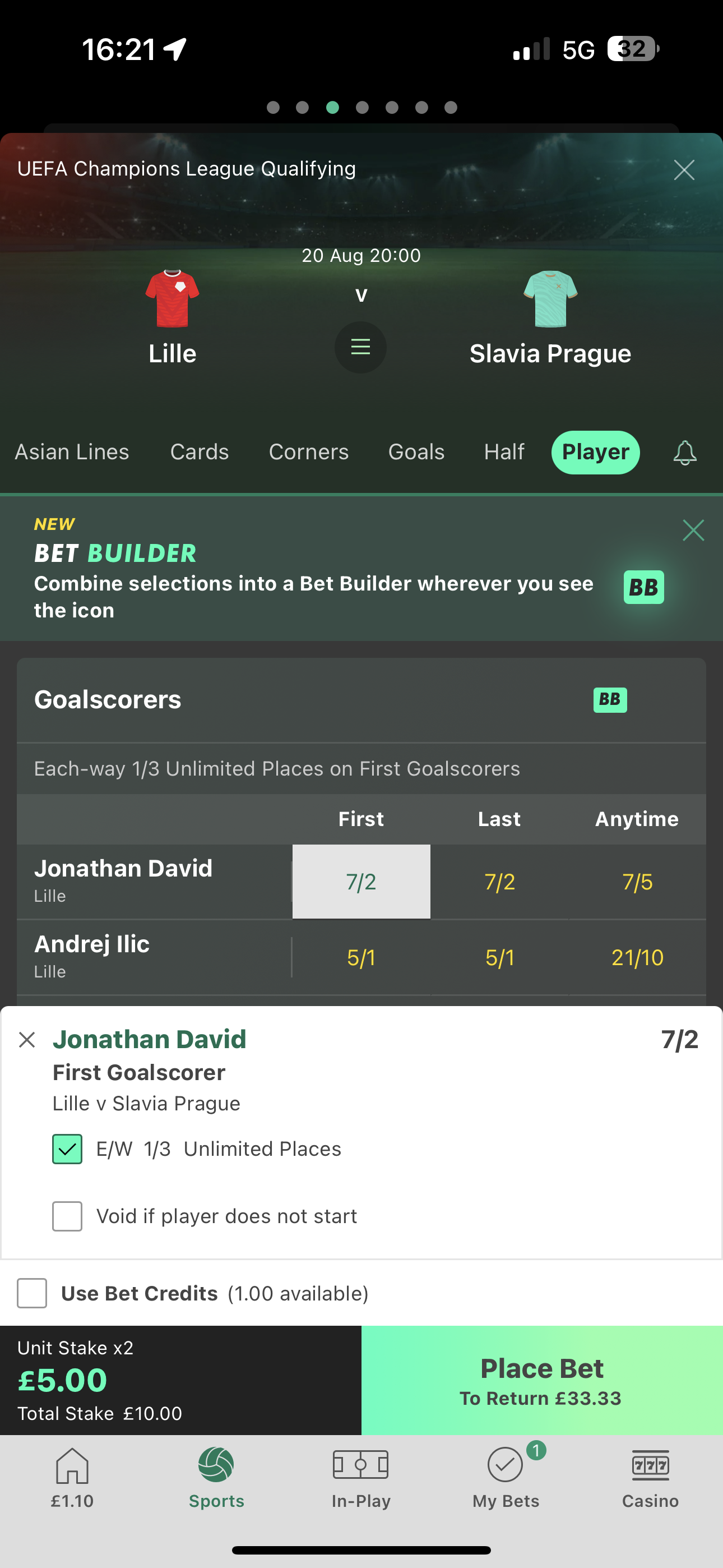 Bet365 Football Goalscorer Market 2