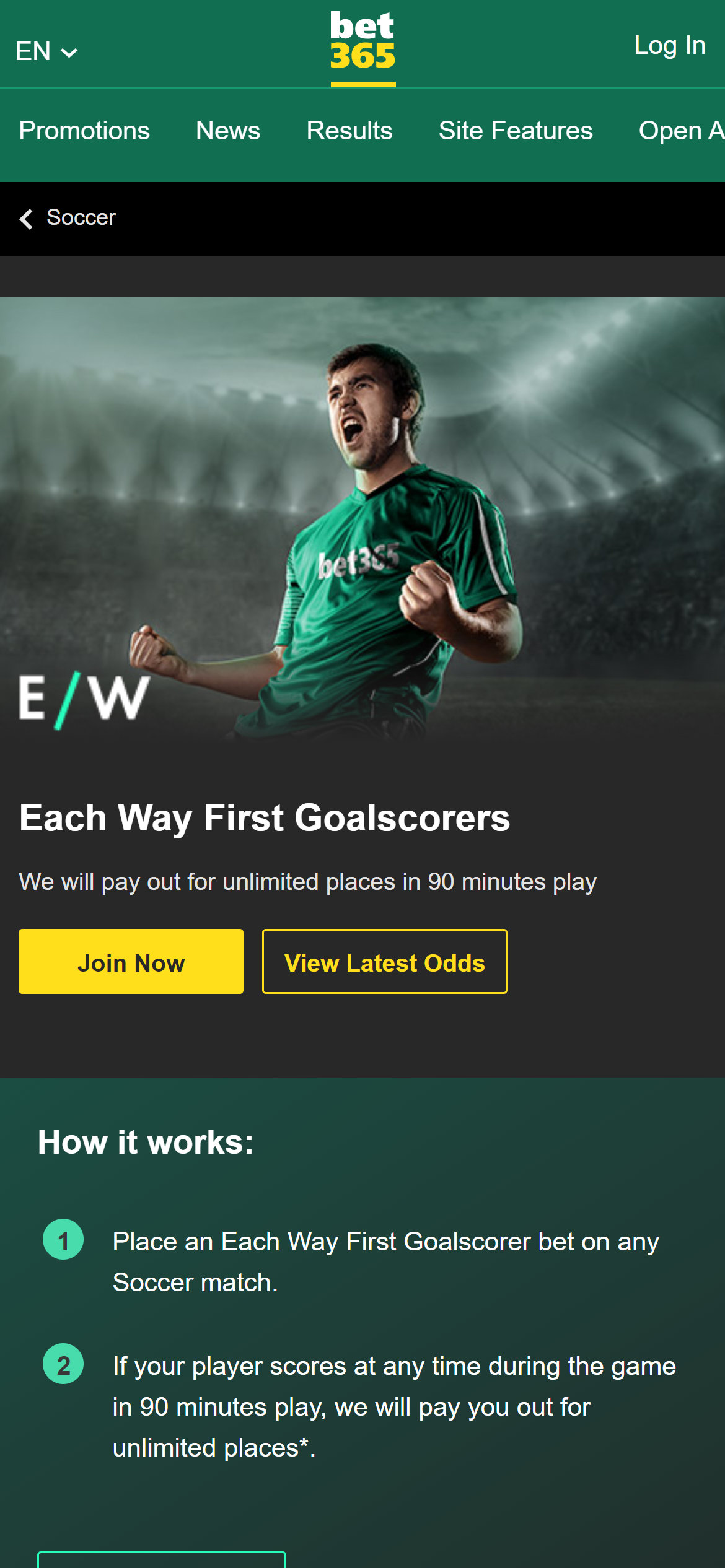 bet365 each-way first goalscorer
