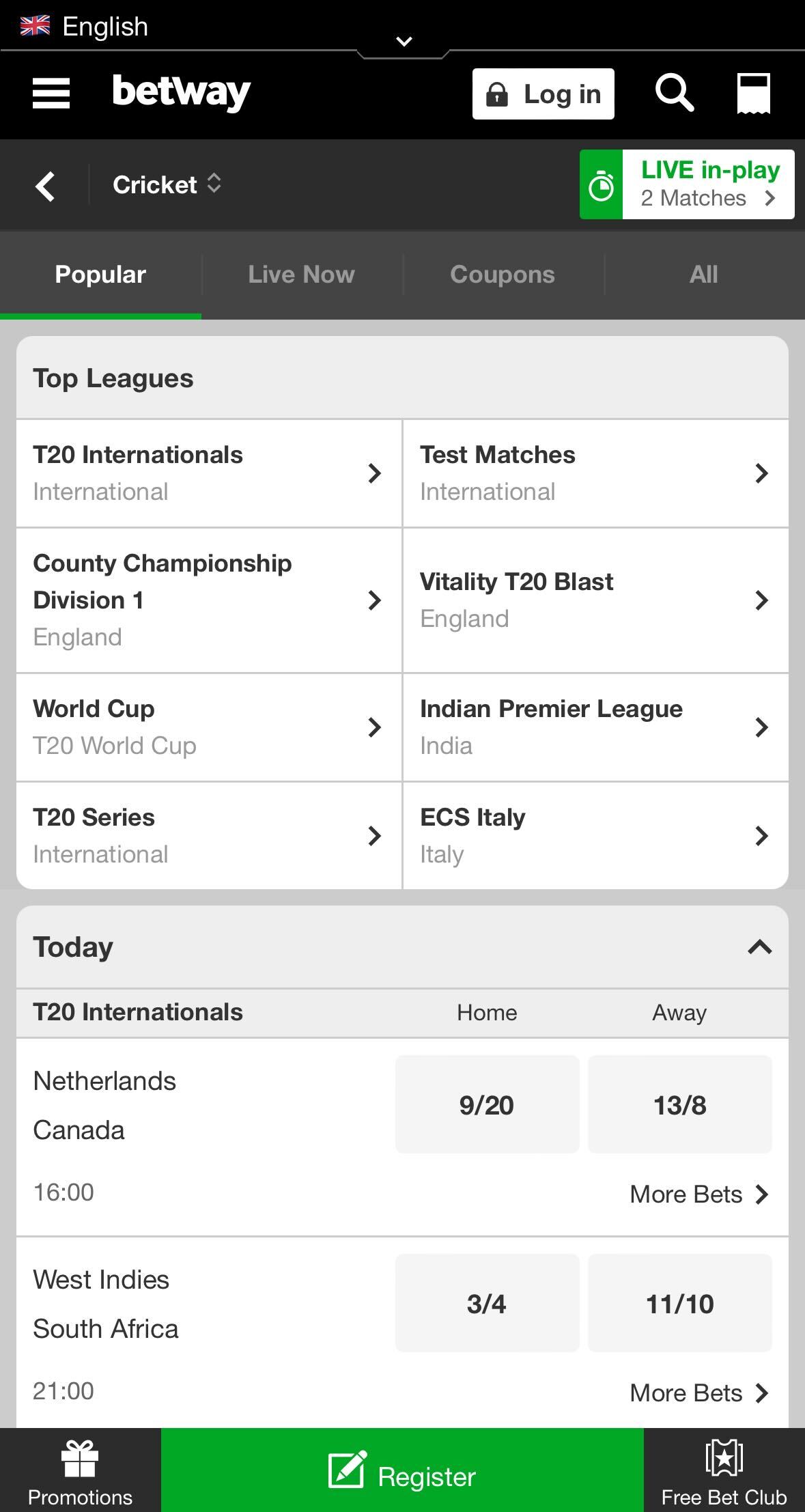Betway cricket betting UK