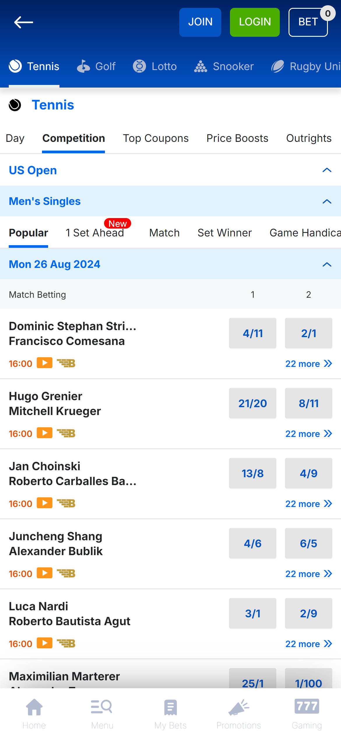 BoyleSports tennis streaming