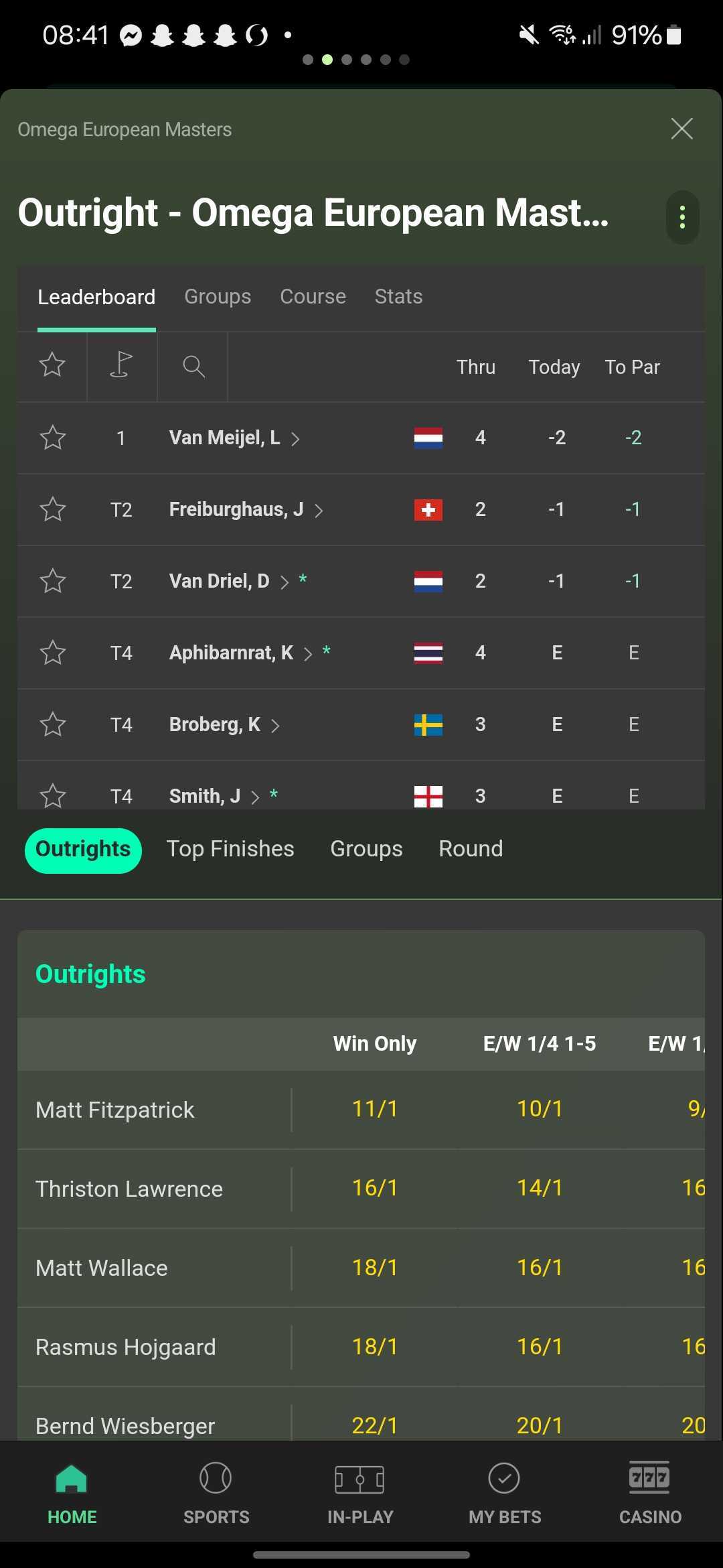 bet365 golf betting