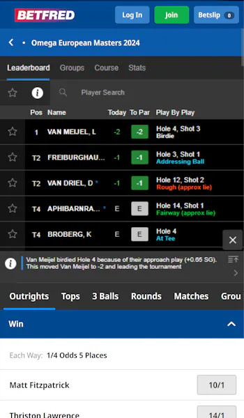 Betfred golf betting