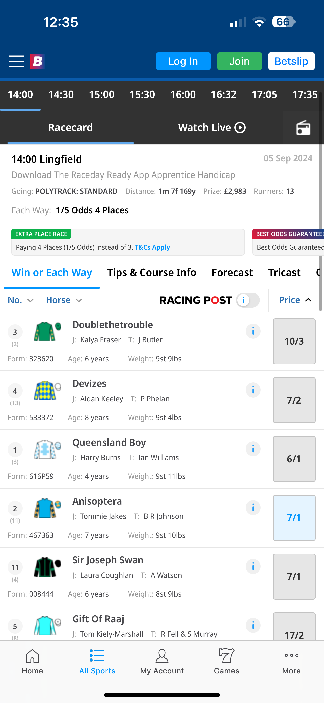 Betfred Horse Racing Extra Places 3