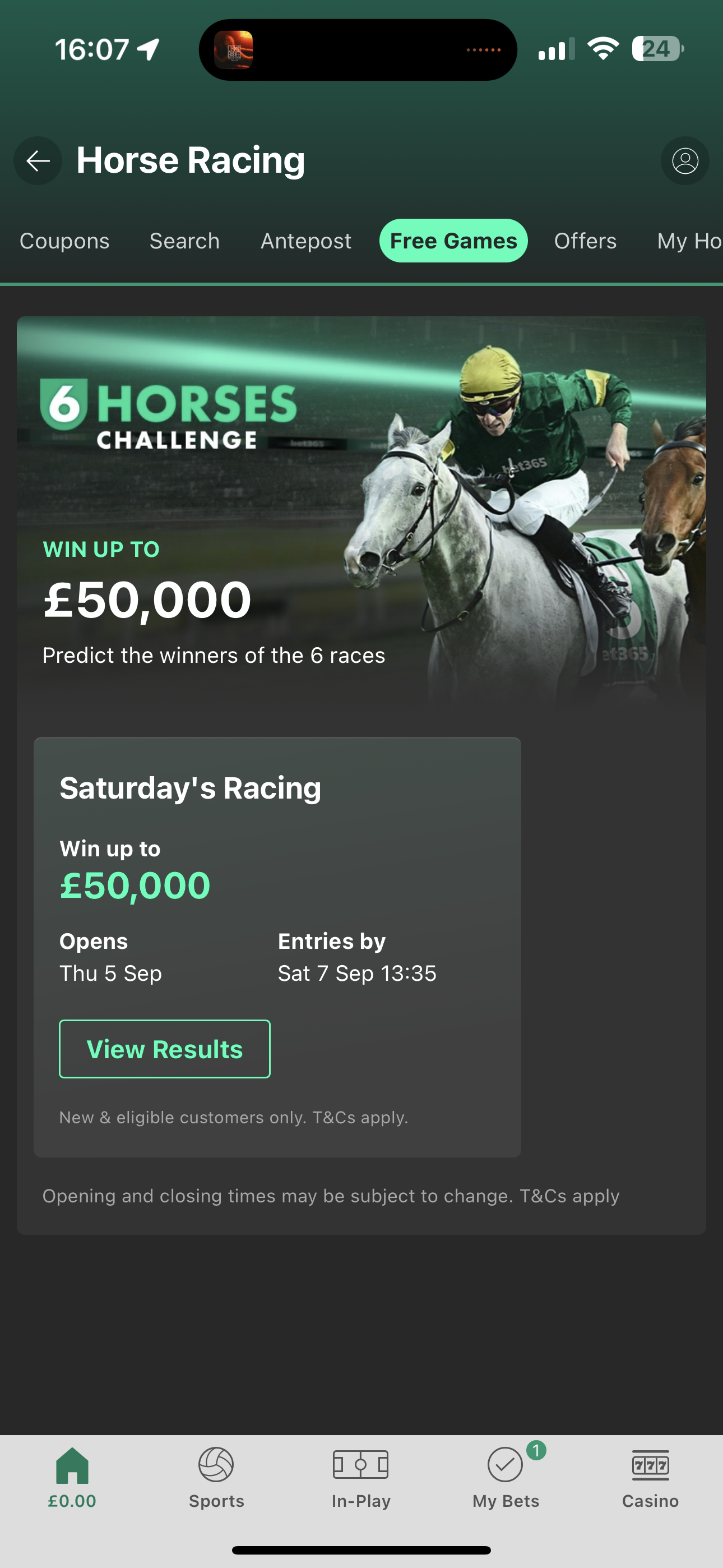Bet365 6 Horse Challenge 3