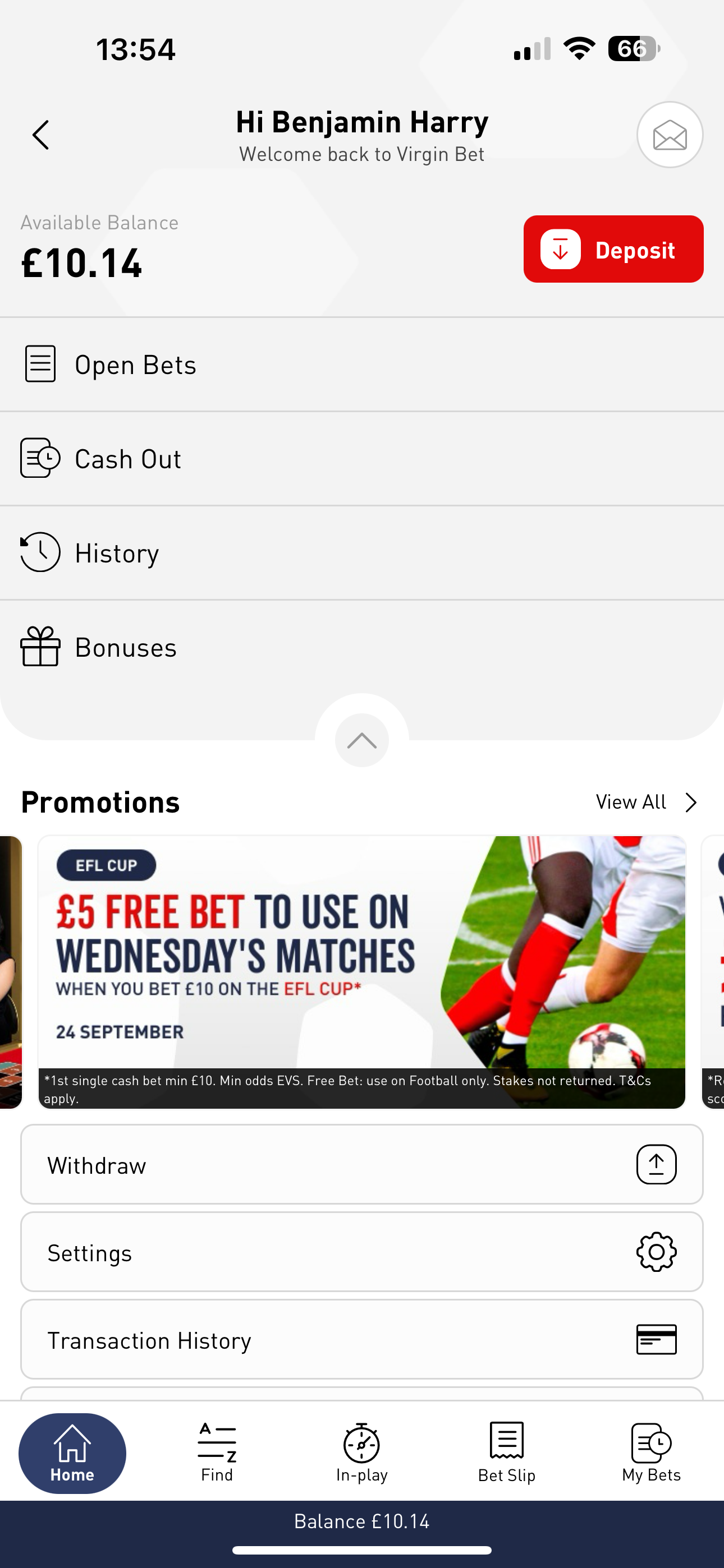 Virgin Bet Deposit/Withdraw