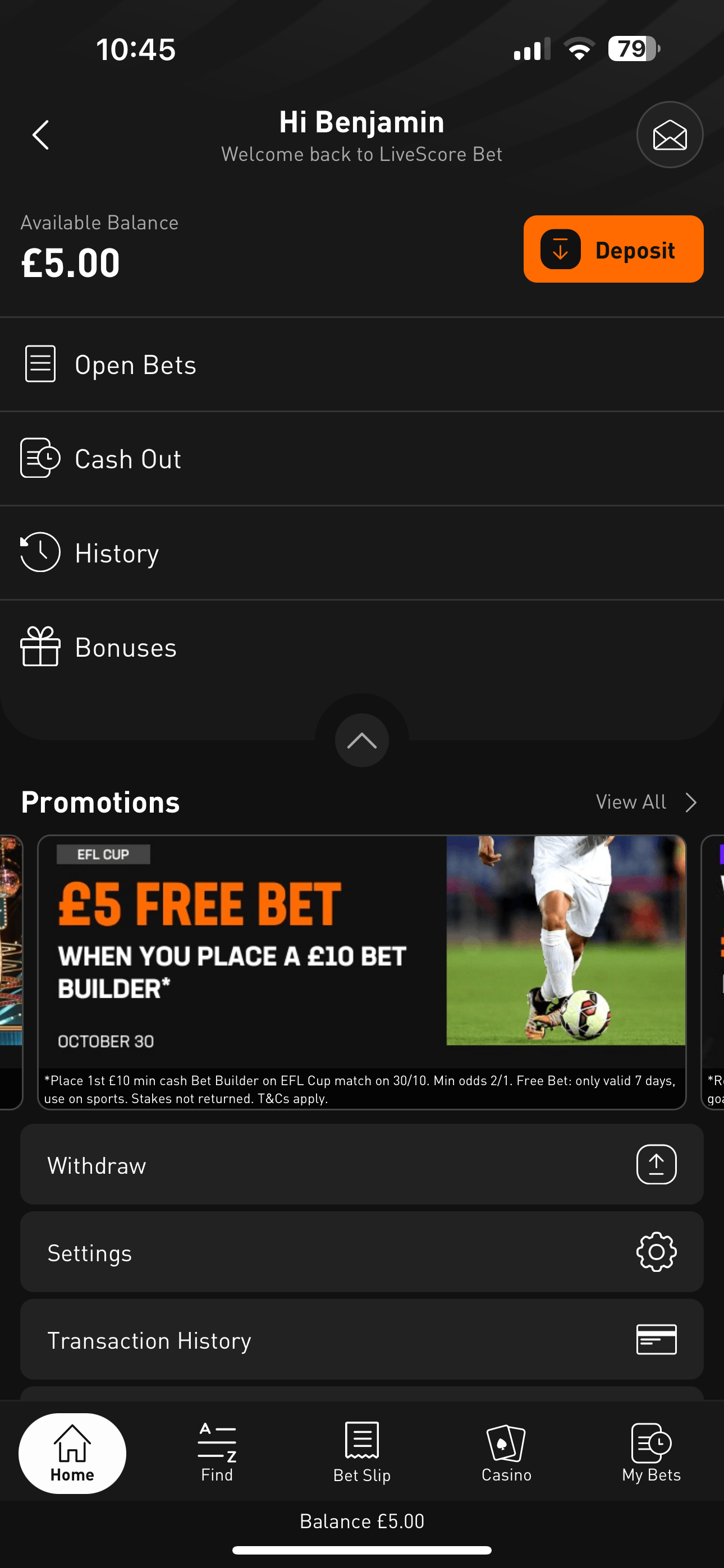 LiveScore Bet Deposit 1