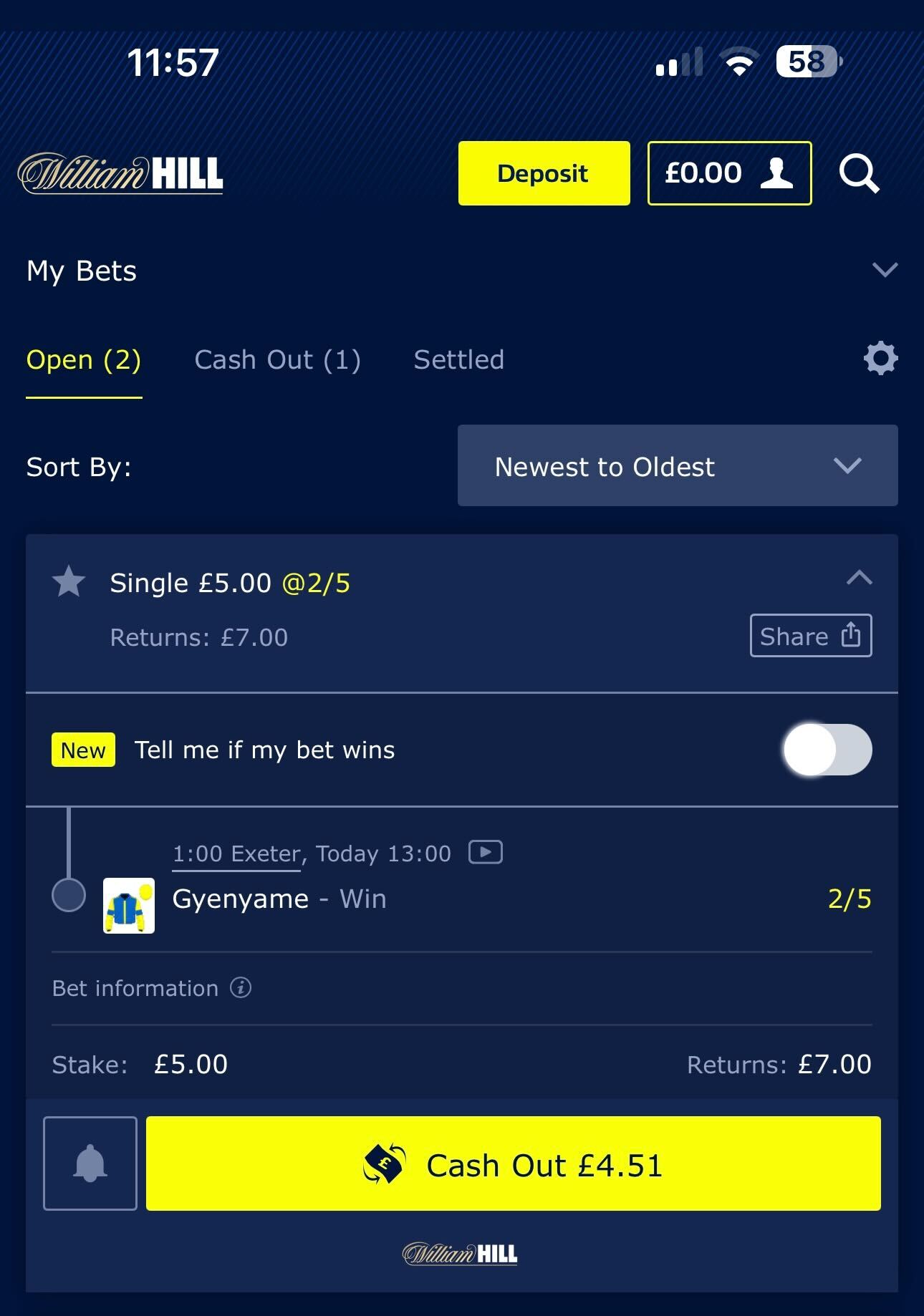 William Hill cash out