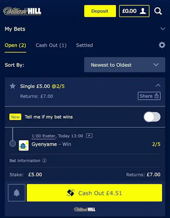 William Hill cash out
