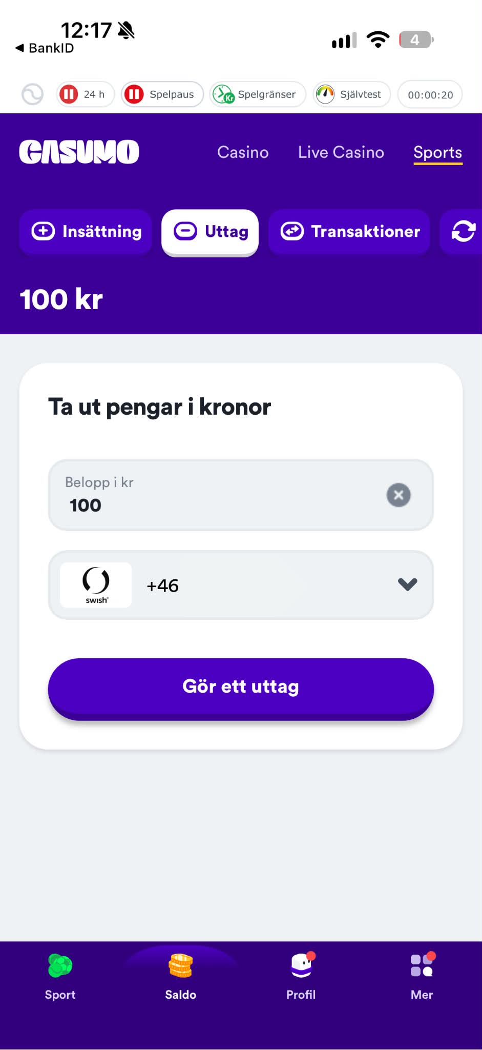 Uttag - Casumo