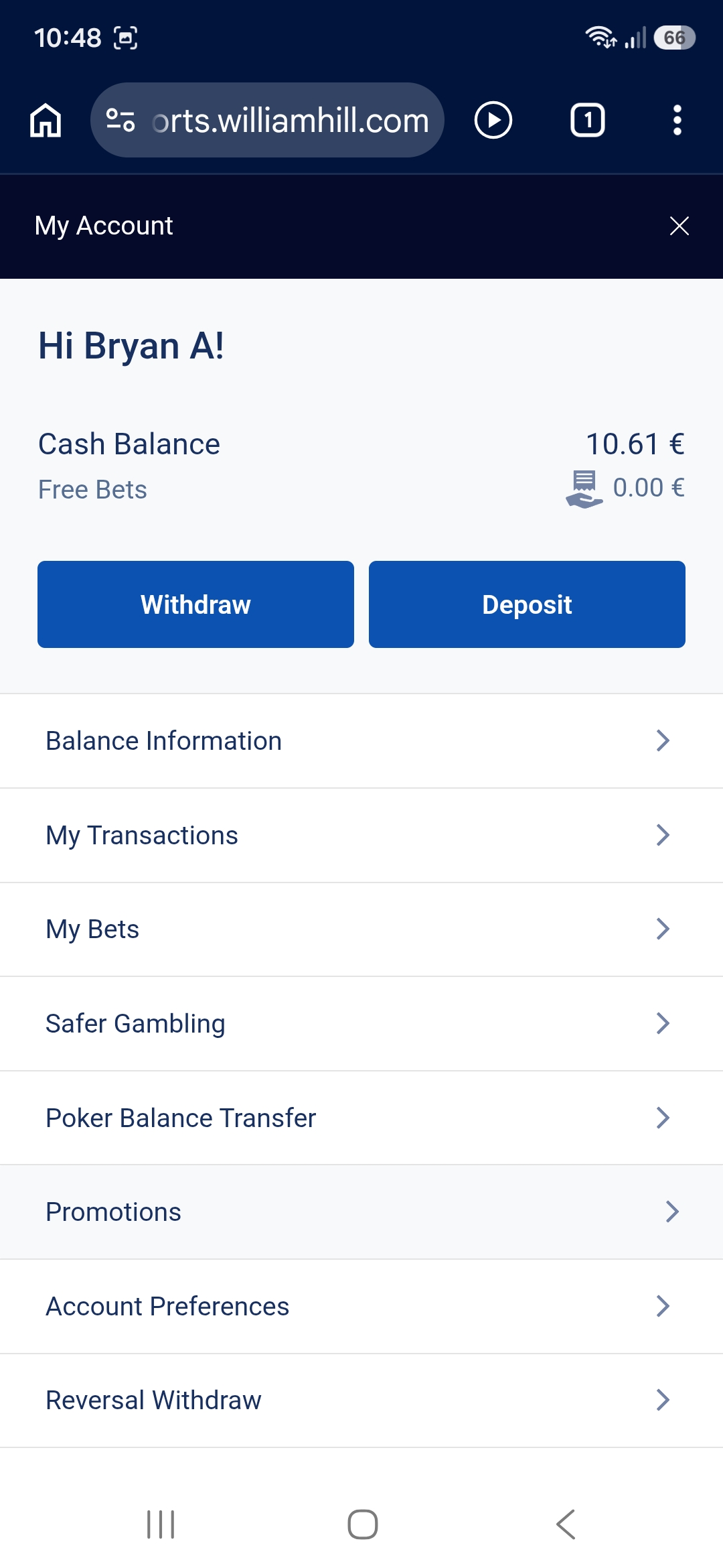 Choose withdrawal option