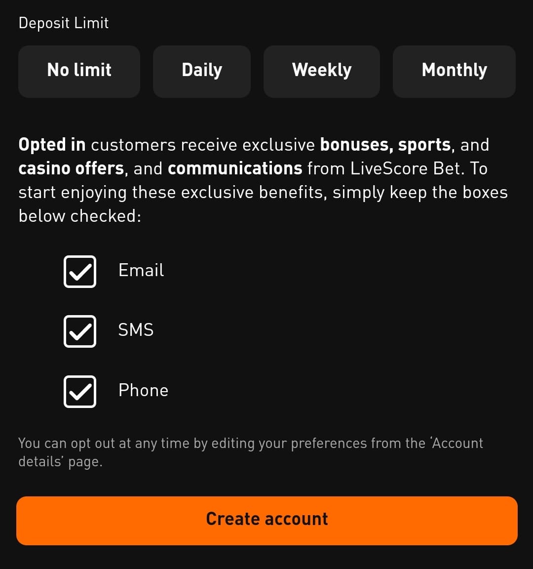 LiveScore Bet Registration 4