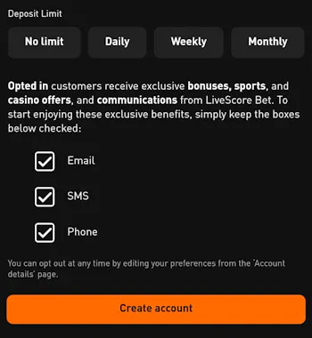 LiveScore Bet Registration 4