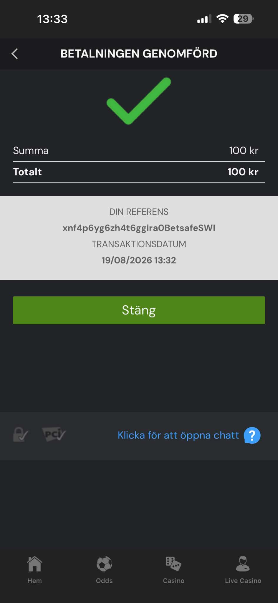 Insättning - Betsafe