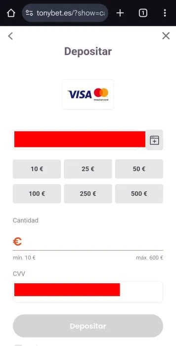 Tonybet España depositar 3