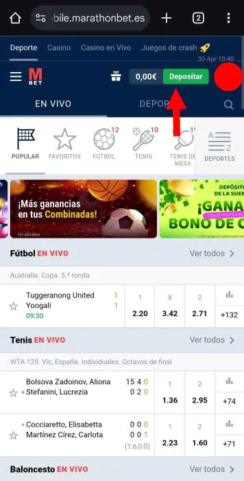 Marathonbet app depositar