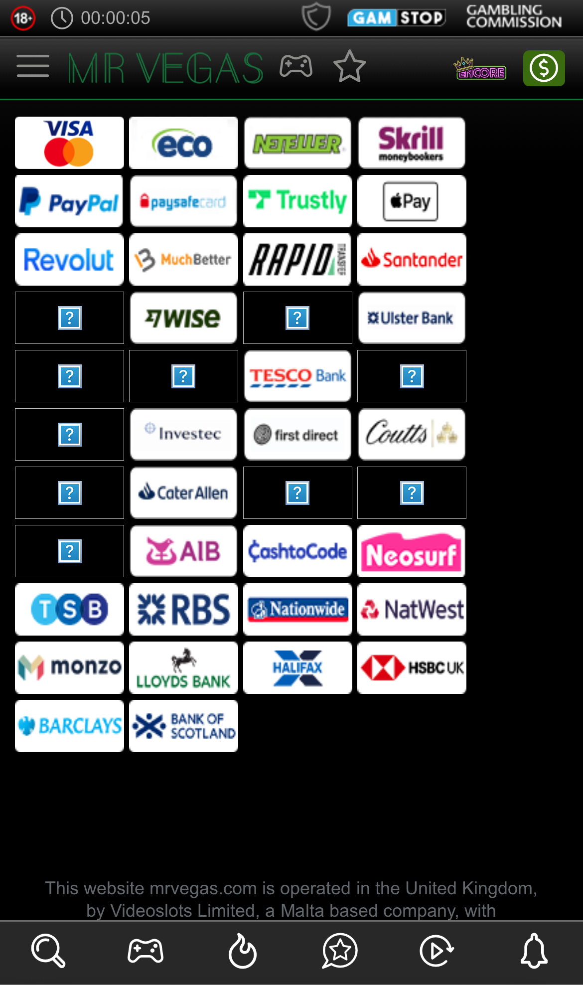 Mr Vegas Deposit Grid