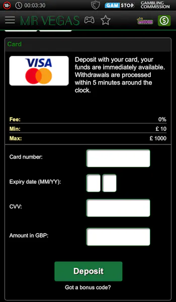 Mr Vegas Deposit Details