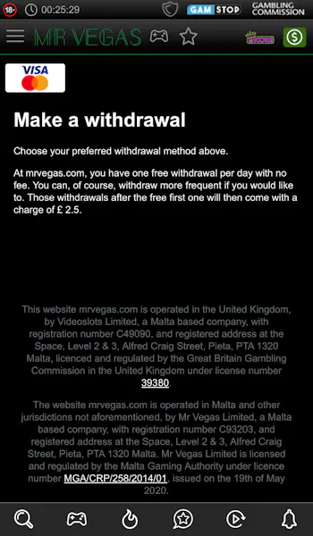 Mr Vegas Withdrawal Grid