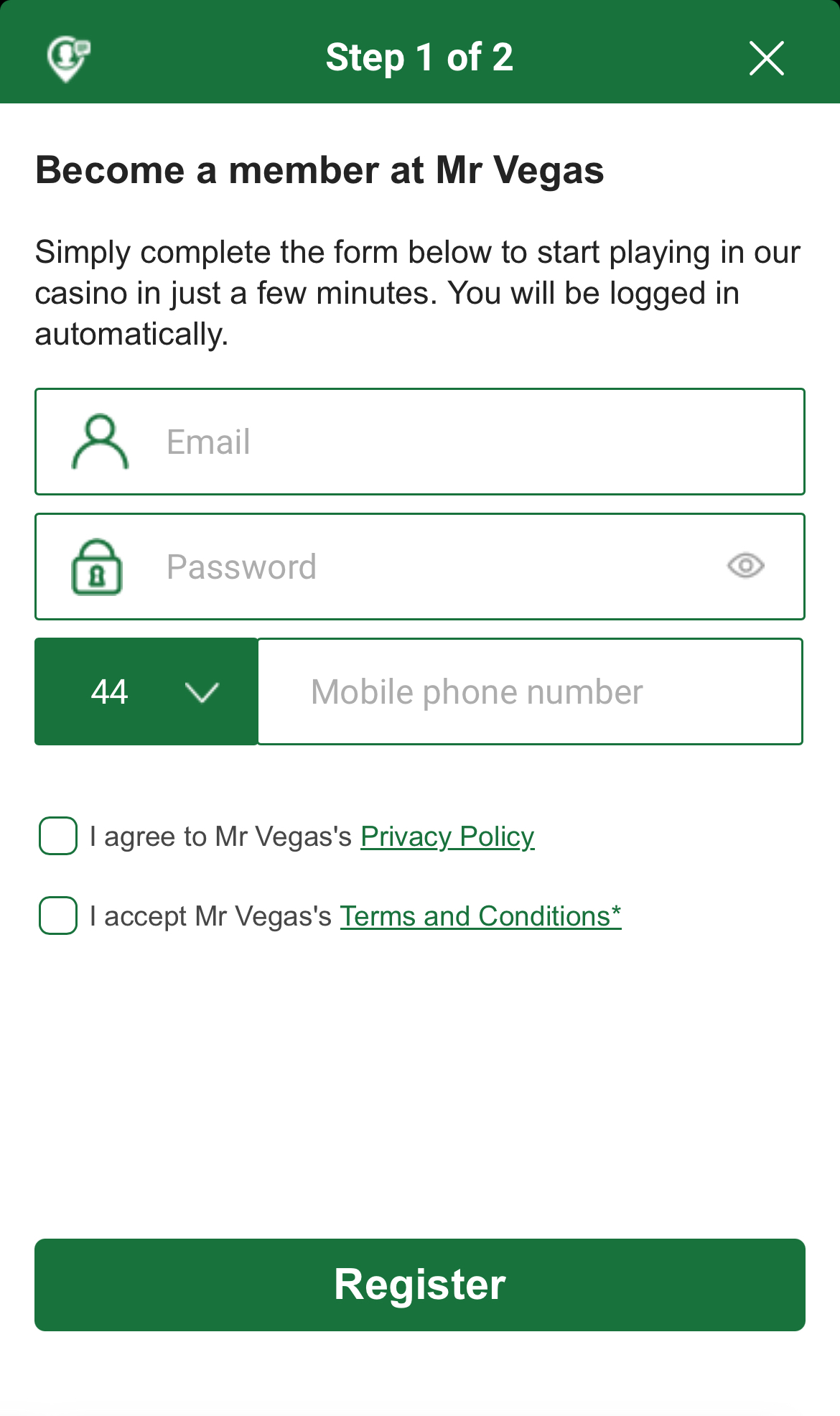 Mr Vegas Sign Up 1