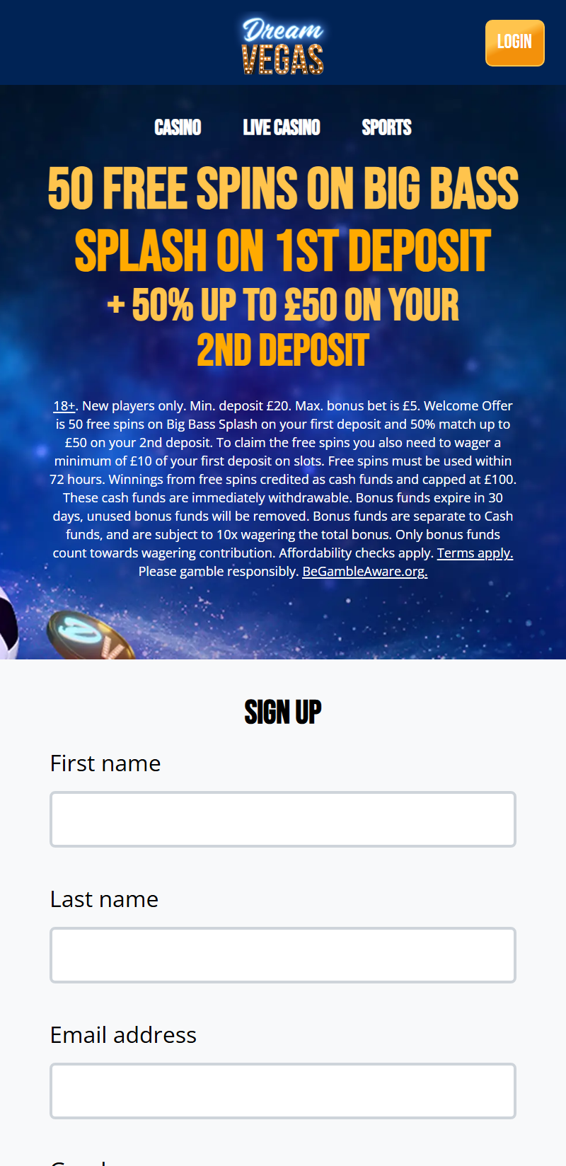 Dream Vegas sign up offer