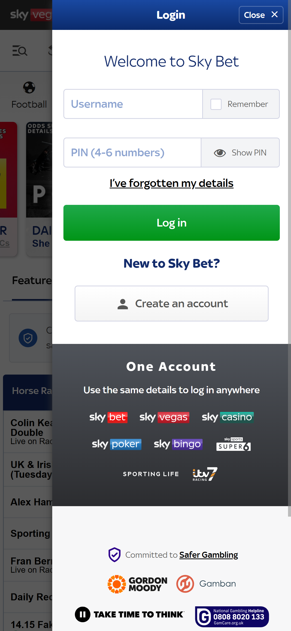 SkyBet login