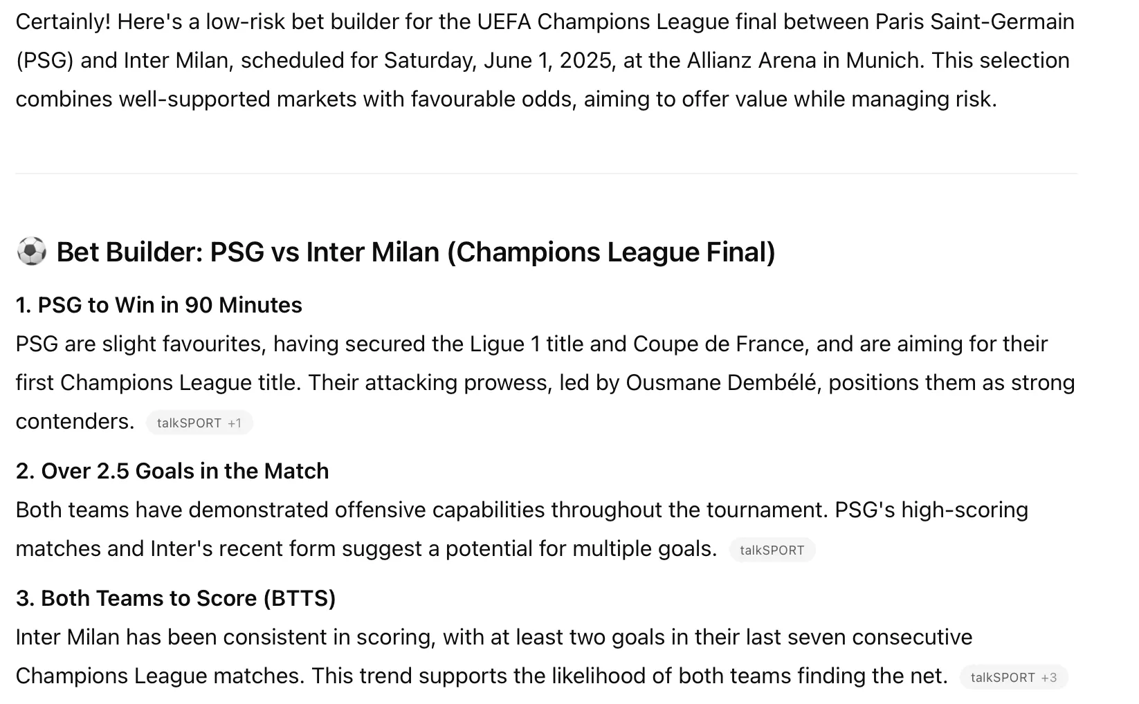 ChatGPT Low Risk Bet Builder