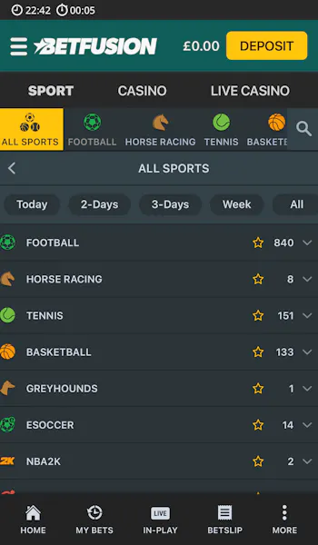 BetFusion Sports Summary Page