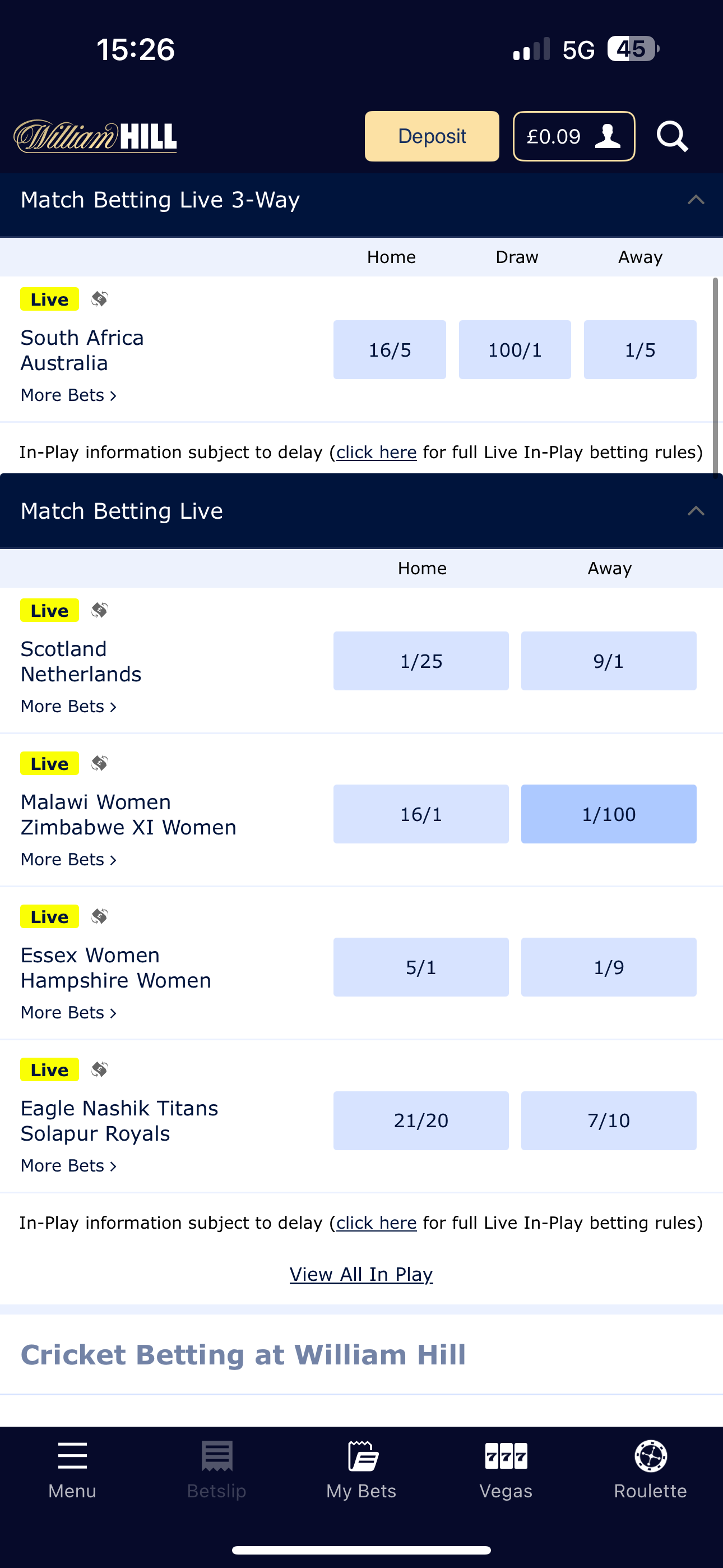 Cricket William Hill