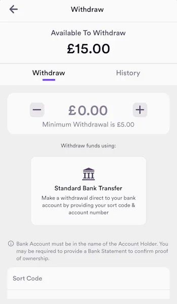 Dabble Withdrawal - Choose your amount