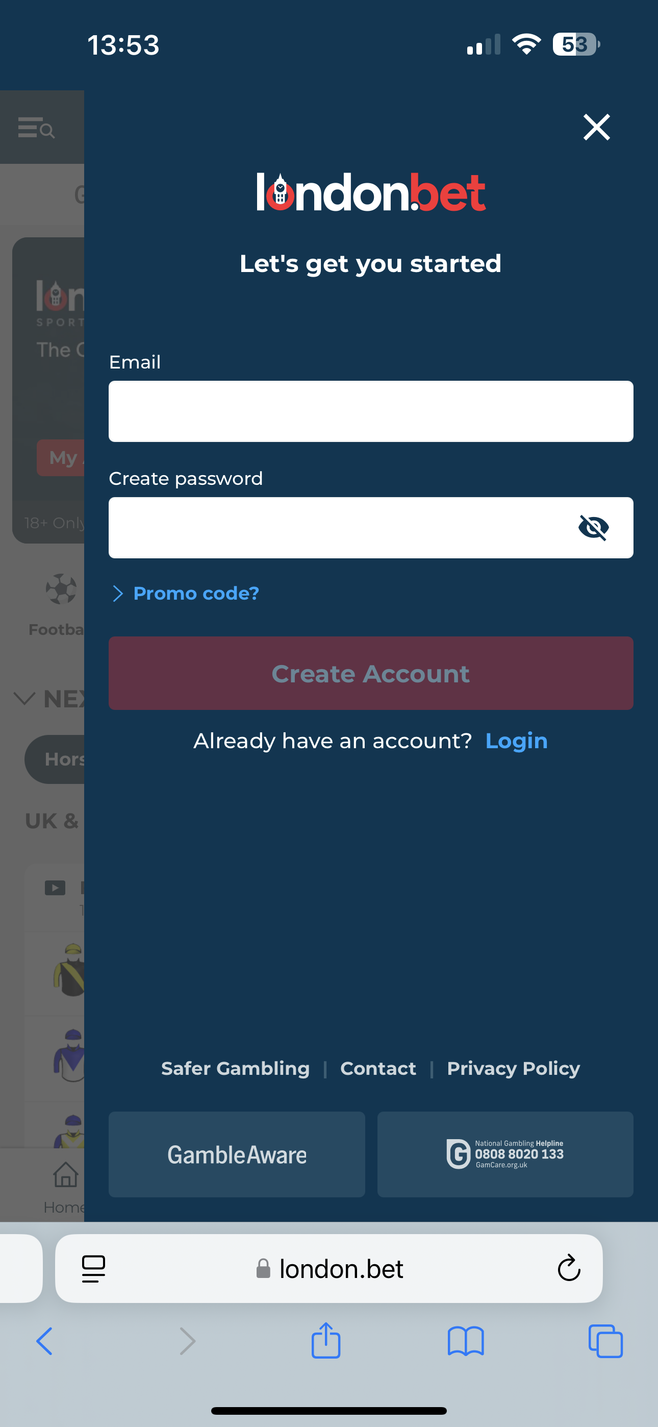 London Bet sign up 1