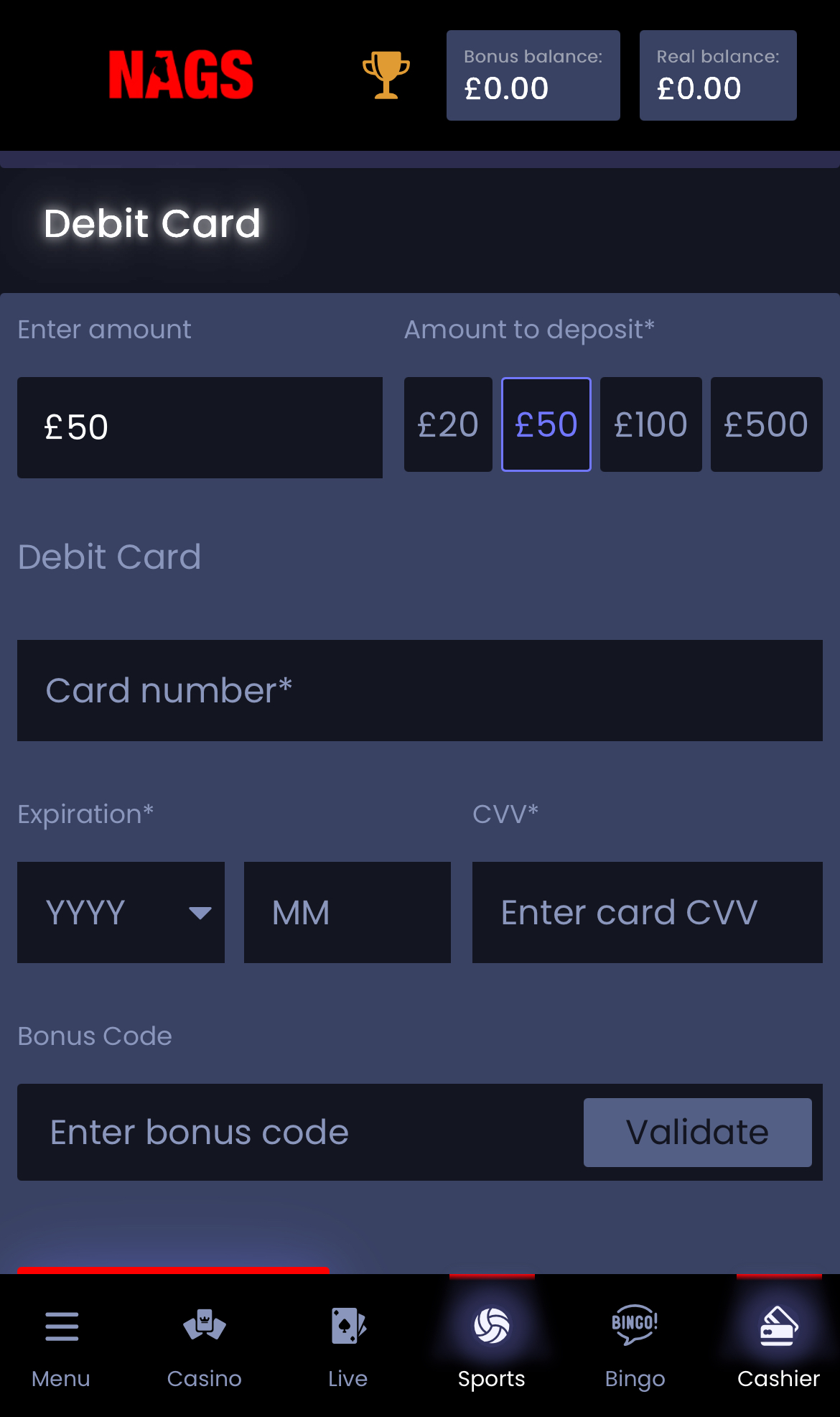 Nags Bet deposit process