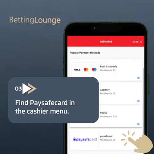 Find Paysafecard in the cashier menu