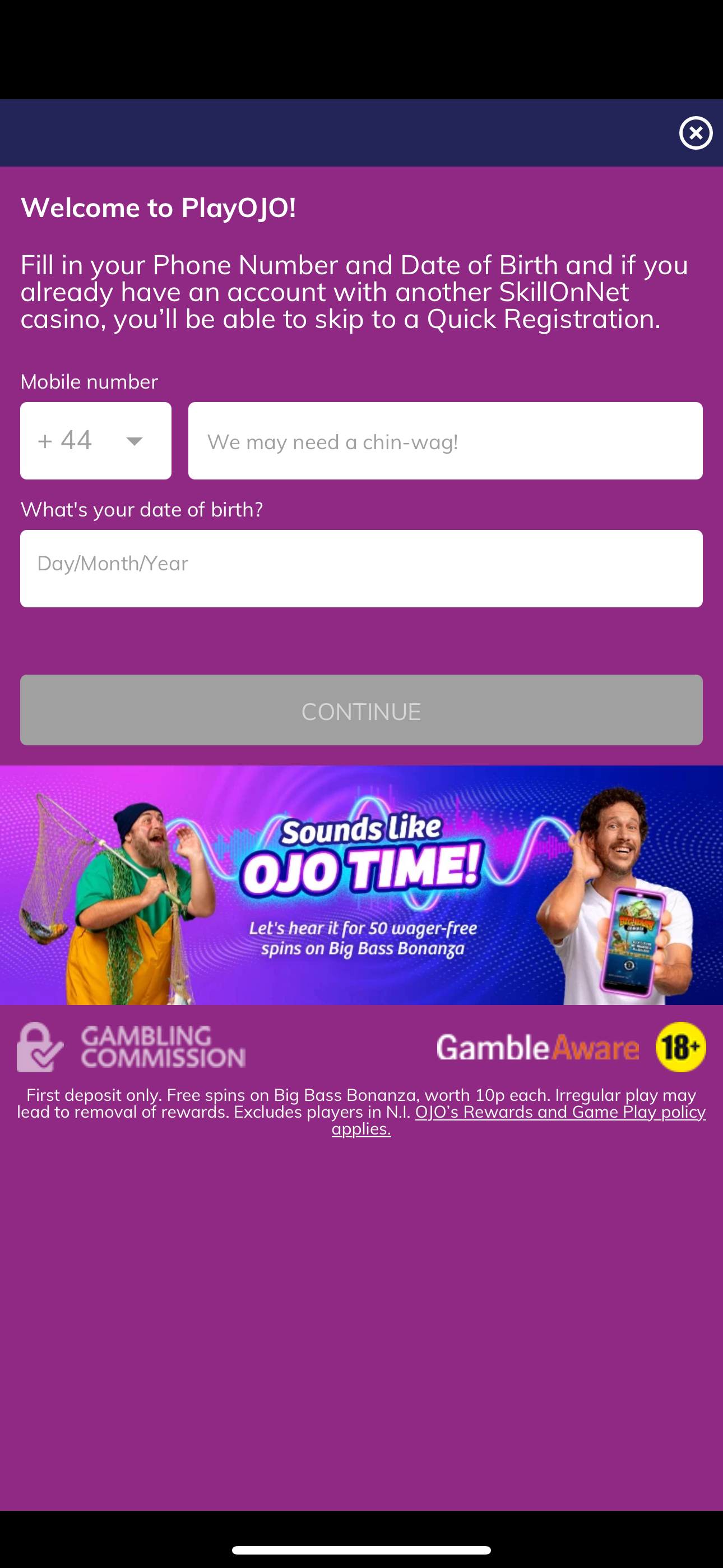 PlayOJO Sign up 1